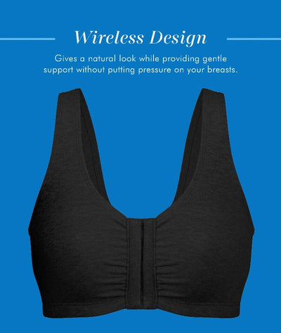 Bestform Unlined Wire-free Cotton Stretch Sports Bra with Front Closure - Black Bras