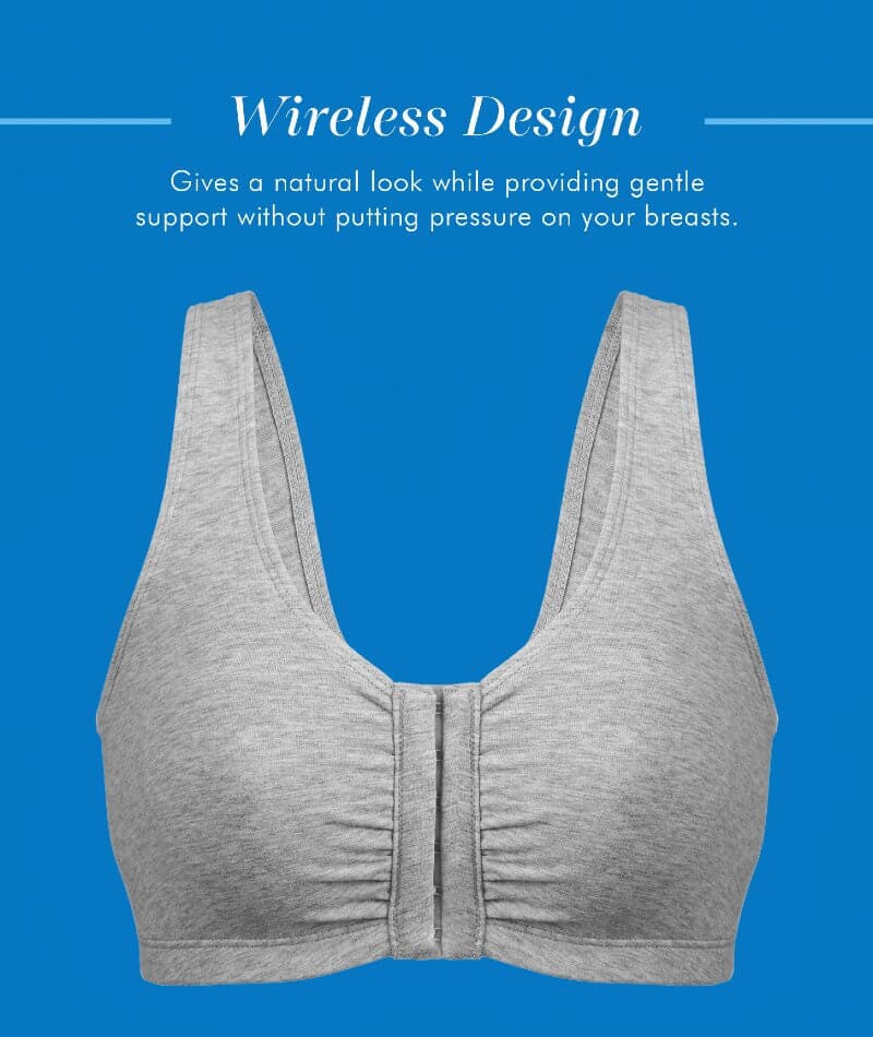 Bestform Unlined Wire-free Cotton Stretch Sports Bra with Front Closure - Heather Grey Bras