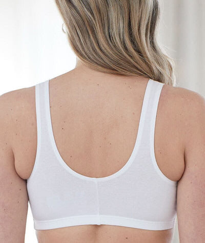 Bestform Unlined Wire-free Cotton Stretch Sports Bra with Front Closure - White Bras