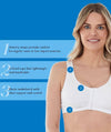 Bestform Unlined Wire-free Cotton Stretch Sports Bra with Front Closure - White Bras