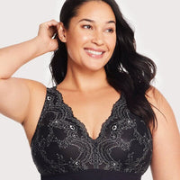 Glamorise Bramour Lexington Lace Plunge Wire-free Bralette - Black