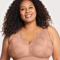 Glamorise Bramour Lexington Lace Plunge Wire-free Bralette - Cappuccino