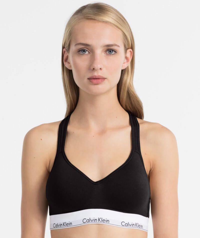 Calvin Klein Women's Motive Cotton Lightly Lined Bralette, Black, X-Small  at  Women's Clothing store