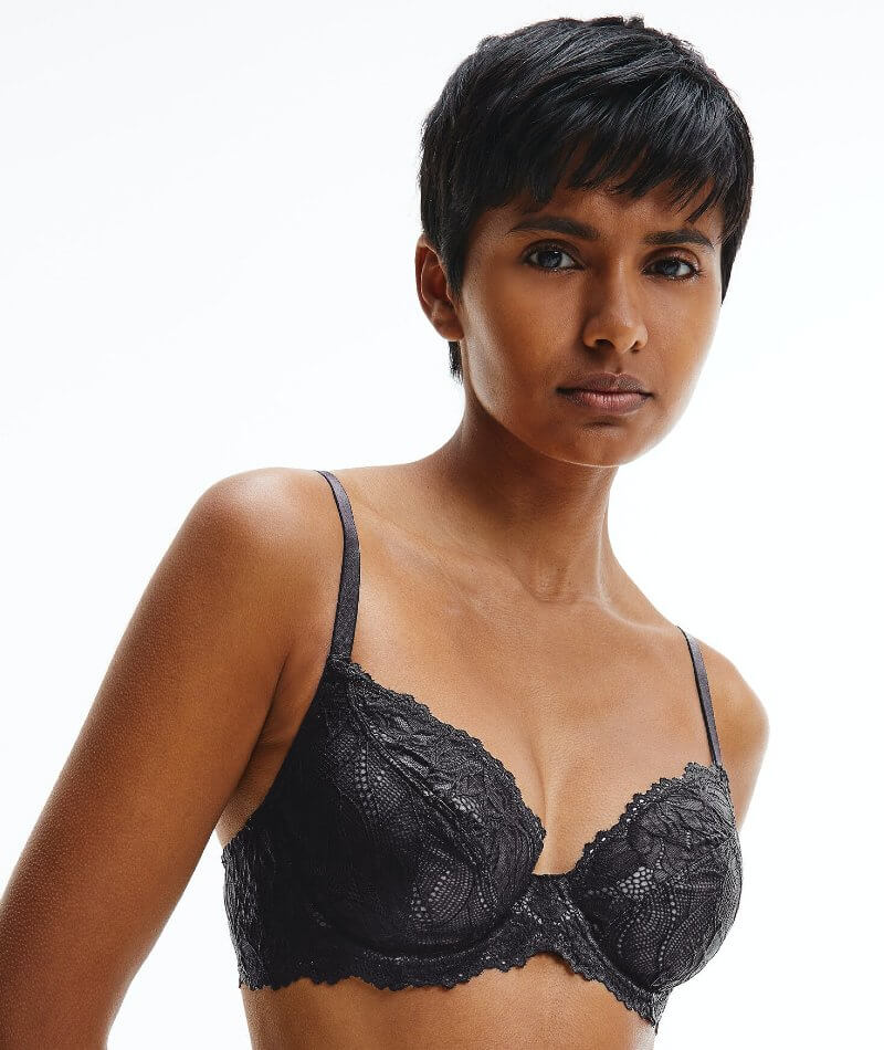 Floral push-up bra with lace Woman, Black