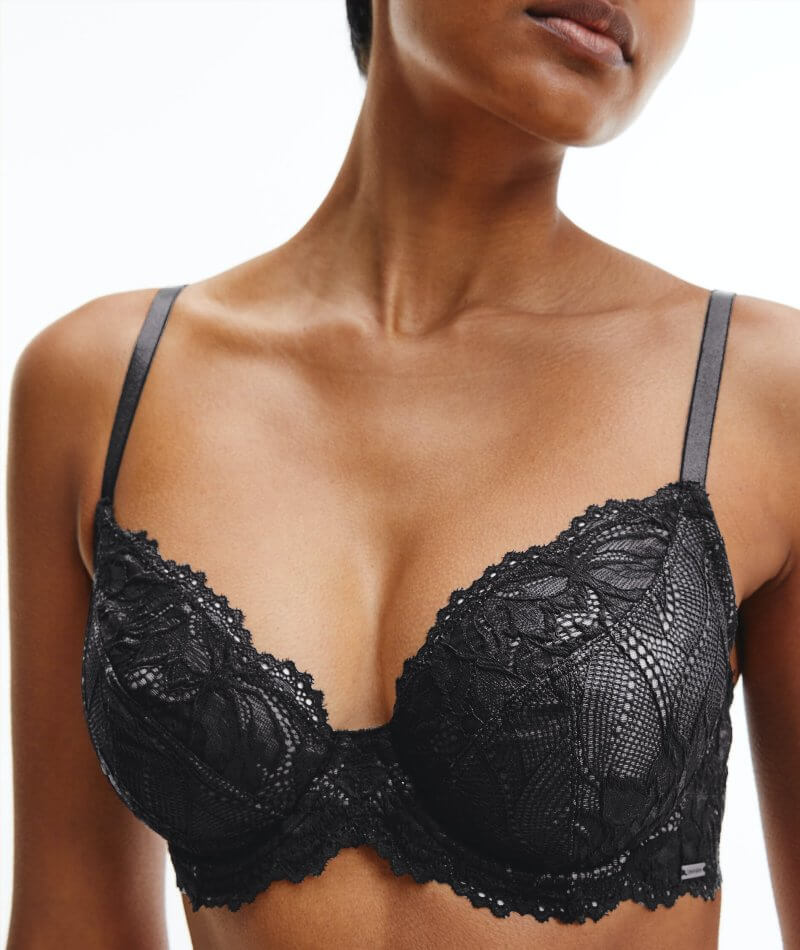 Calvin Klein Seductive Comfort Lotus Floral Full Coverage Bra - Black Bras