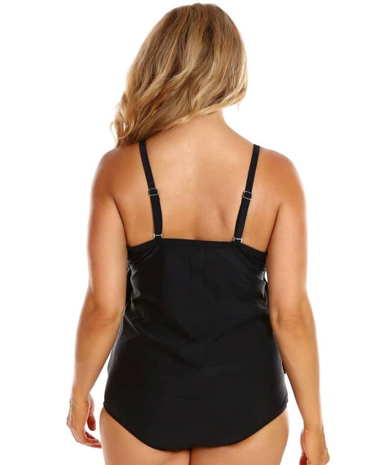 Capriosca Chlorine Resistant 3 Tier Tankini Top - Black - Curvy Bras