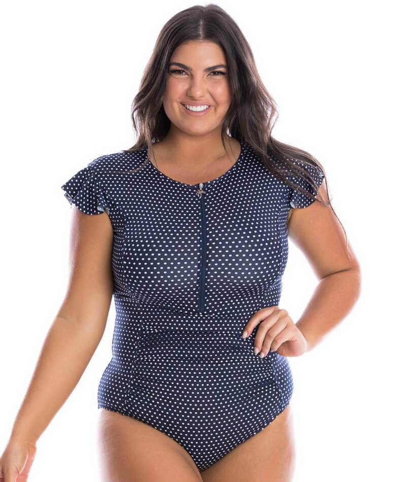 Capriosca Frill Sleeve One Piece Swimsuit - Navy & White Dots Swim