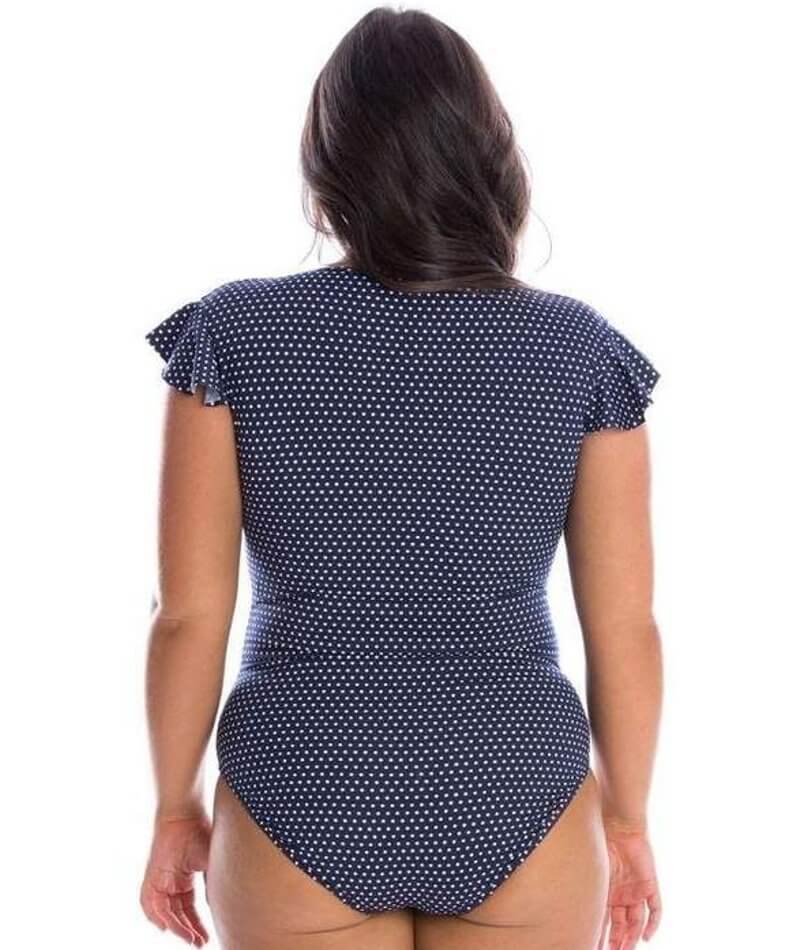 Capriosca Frill Sleeve One Piece Swimsuit - Navy & White Dots Swim