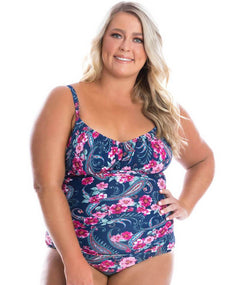Capriosca Ruched Underwire One Piece Swimsuit Vintage Paisley Curvy Bras