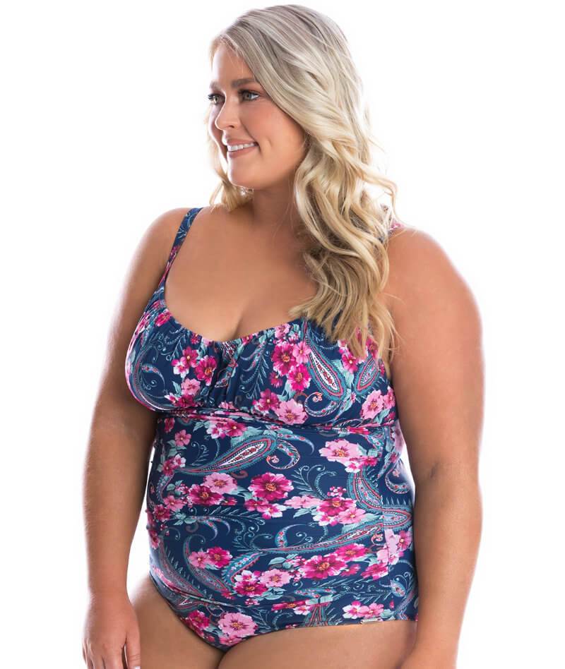 Capriosca Ruched Underwire One Piece Swimsuit Vintage Paisley Curvy Bras