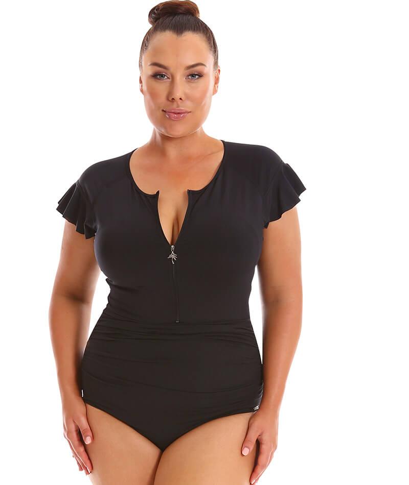 Capriosca Frill Zip One Piece - Black Swim 6