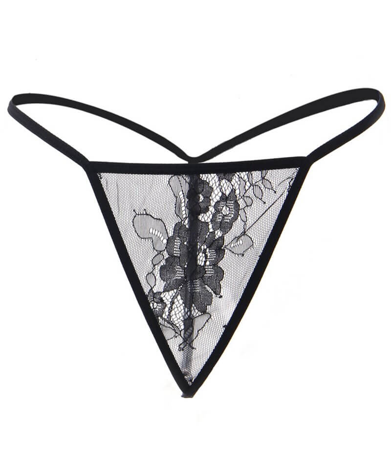 Curvy All Over Lace Long Sleeve Short Robe Sleepwear with Thong - Black Babydoll / Chemise