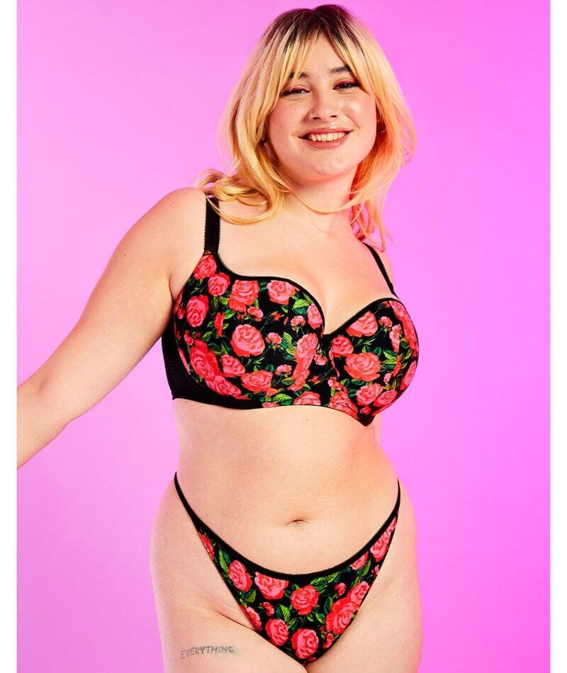 Curvy Kate Boost in Bloom Thong - Print Mix Black Knickers