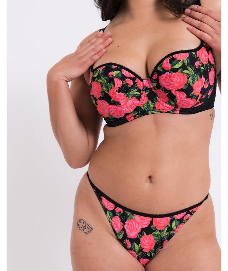 Curvy Kate Boost in Bloom Thong - Print Mix Black Knickers