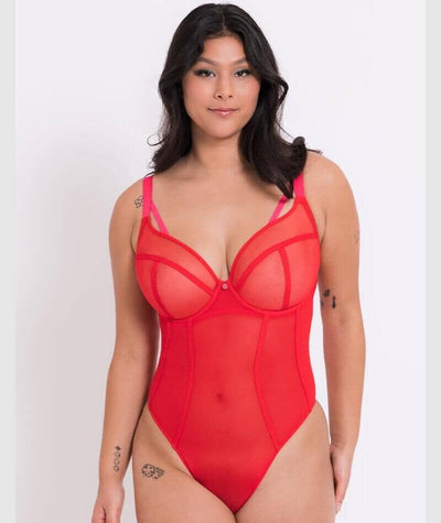 Curvy Kate Elementary Plunge Bodysuit - Red/Pink Bodysuits & Basques