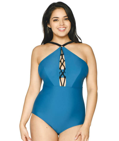 Curvy Kate Rock The Pool Plunge One Piece Swimsuit - Petrol Blue Swim