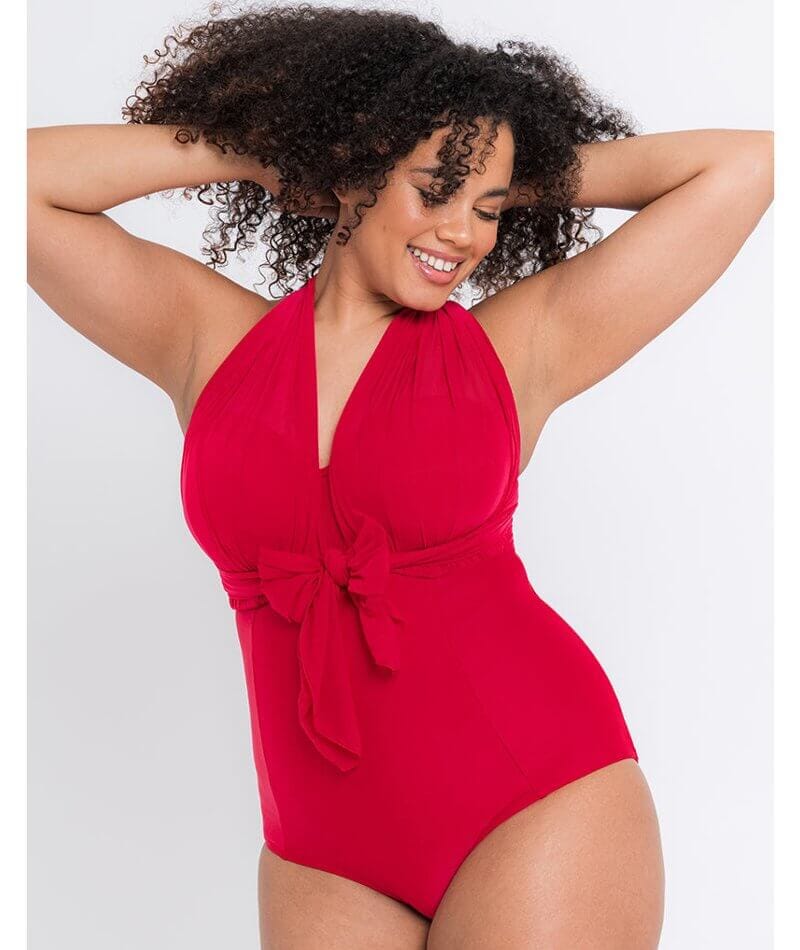 nordøst kaste støv i øjnene Fedt Curvy Kate Wrapsody Bandeau One Piece Swimsuit - Red - Curvy Bras