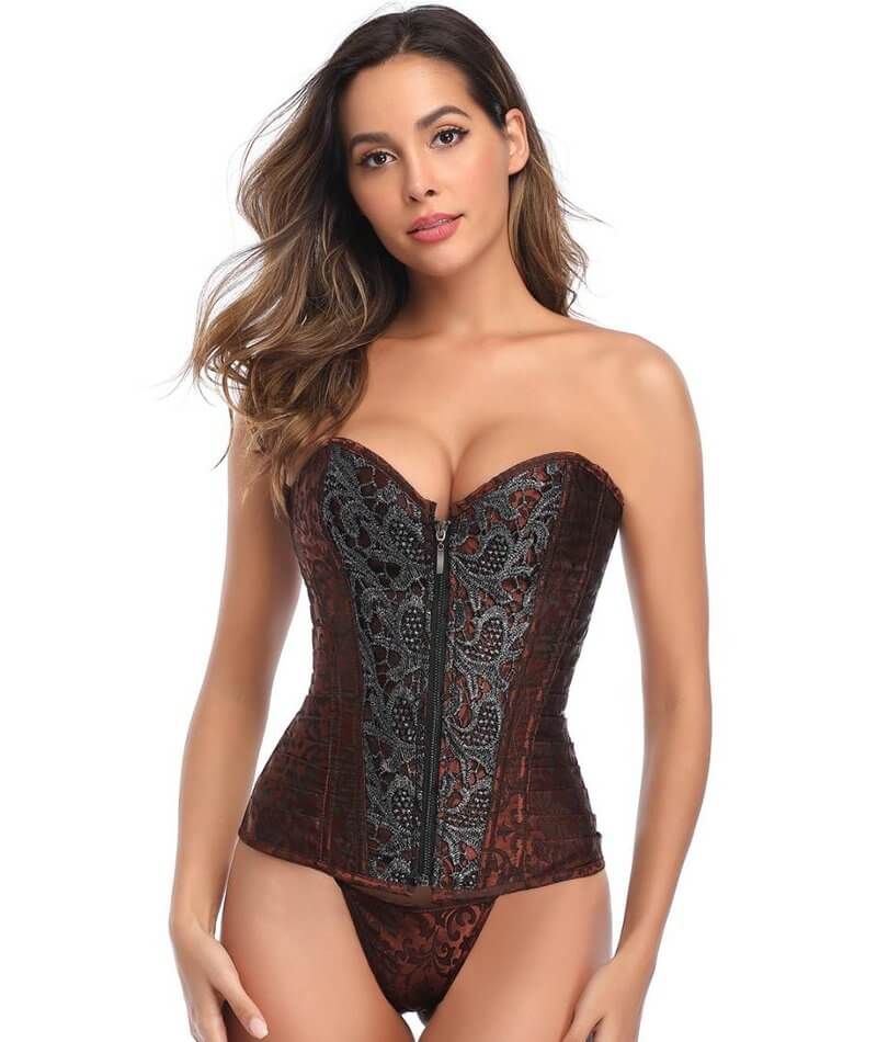 Curvy Jacquard Satin & Lace Corset - Red Corsets 