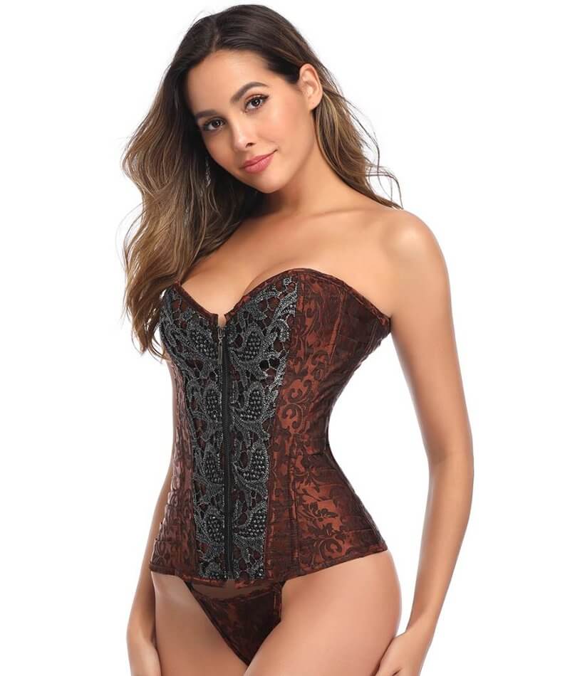 Curvy Jacquard Satin & Lace Corset - Red Corsets
