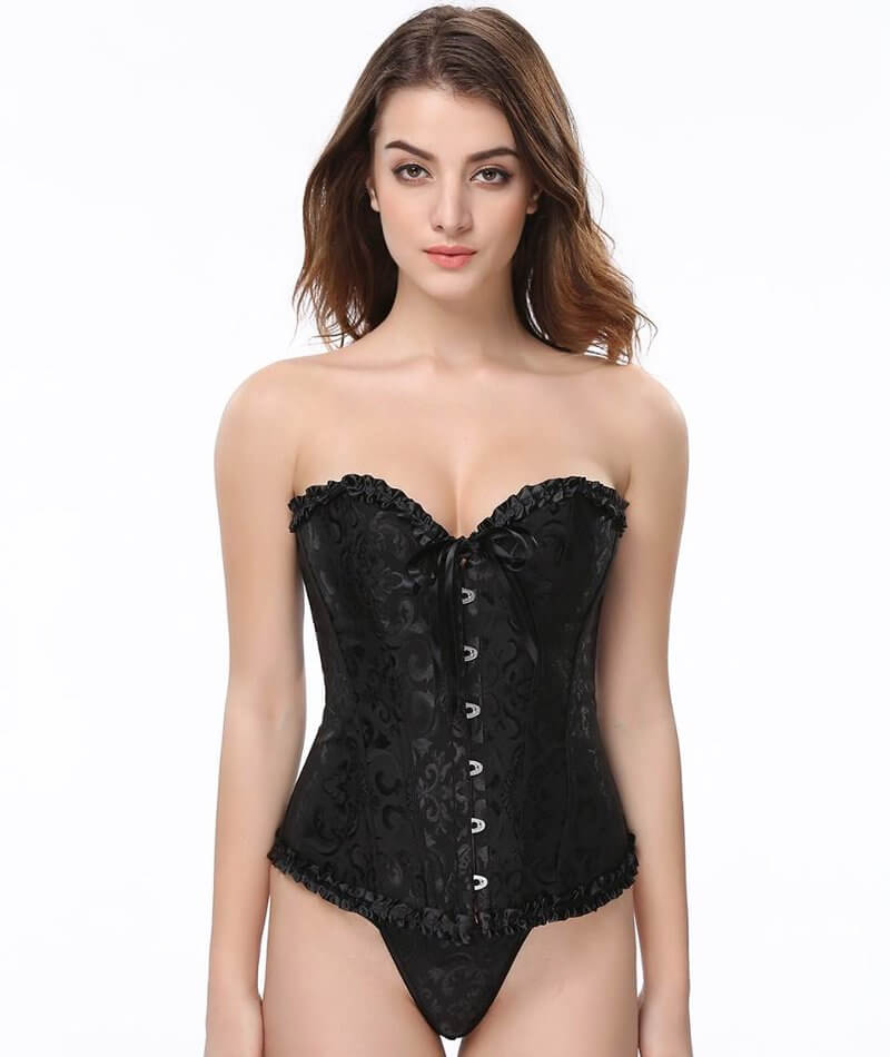 Curvy Satin Jacquard Corset - Black Corsets
