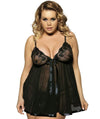 Curvy Mesh & Lace Cup Babydoll Nightdress with G-String - Black Babydoll / Chemise