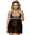 Curvy Mesh & Lace Halter Babydoll with G-String - Black Babydoll / Chemise 8-10