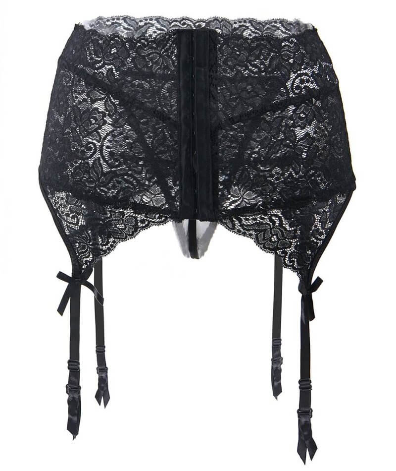 Curvy Wide Lace Garter with G-String - Black Babydoll / Chemise