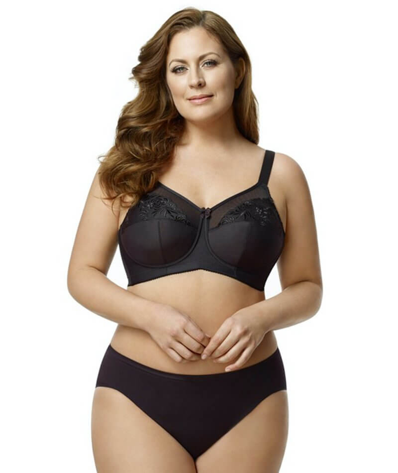 Elila Embroidered Wire-free Bra - Black - Curvy Bras