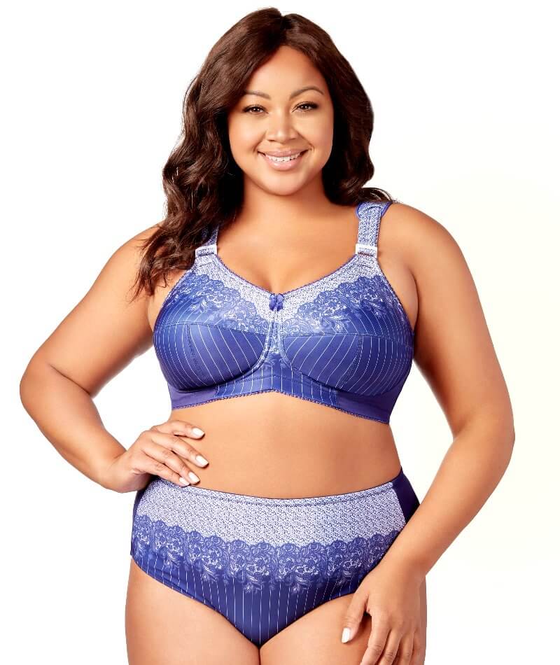 Elila Printed Full Coverage Wire-free Bra - Blue White - Curvy Bras