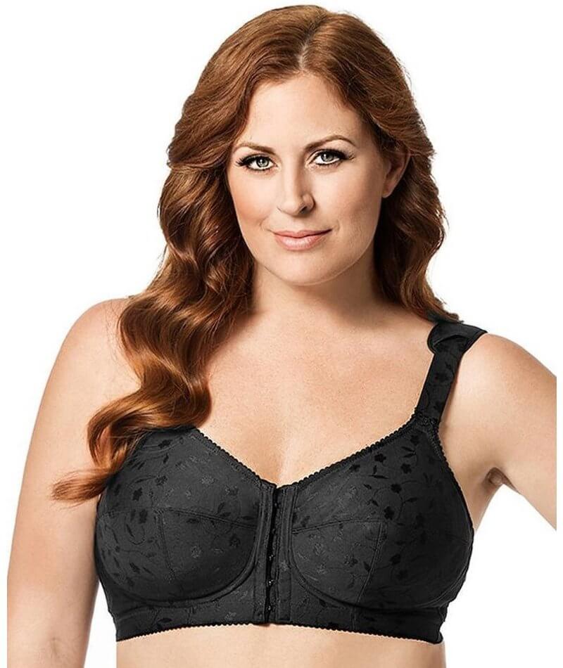 Elila Front Opening Non-Underwired Posture Bra - Black Bras 36H Black 
