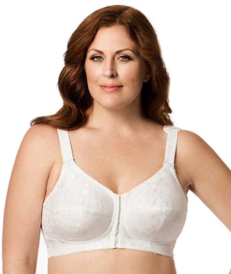 Elila Front Opening Wire-free Posture Bra - White - Curvy Bras