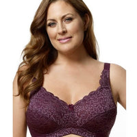 Elila Plus Size Wirefree Stretch Lace Soft Cup Bra (Plum,42 D) at   Women's Clothing store: Bras