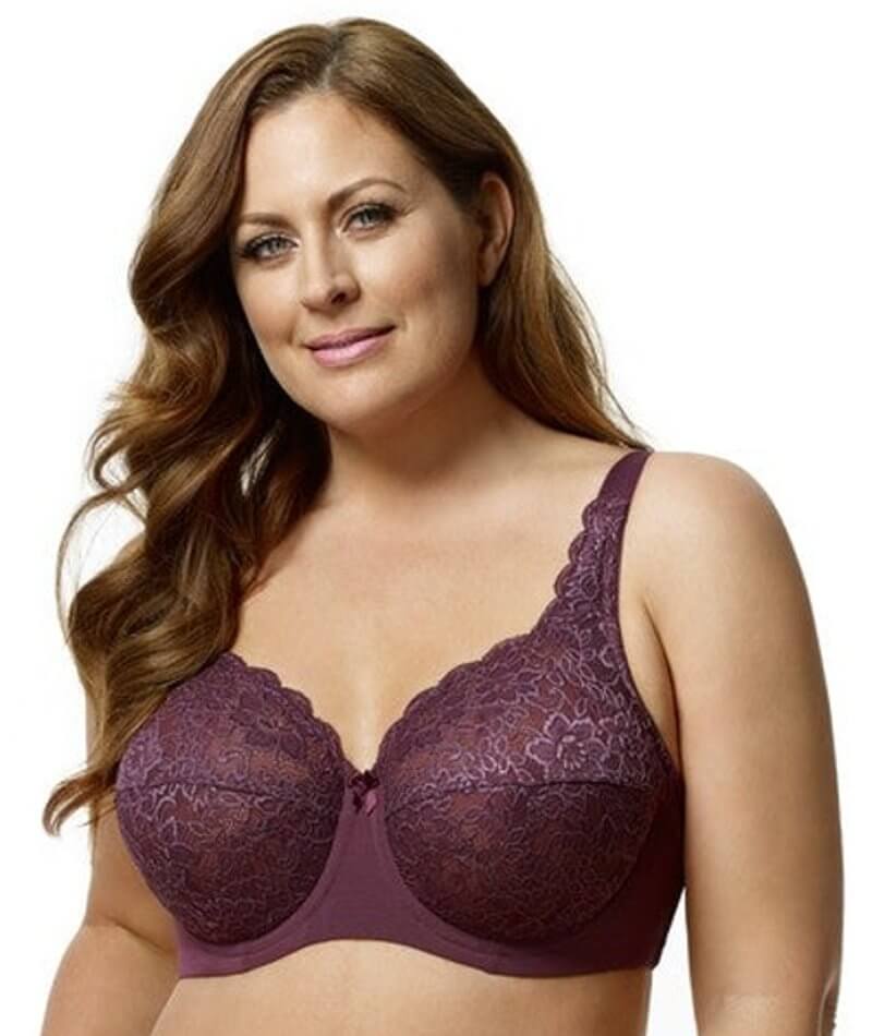 Elila Full Coverage Stretch Lace Underwired Bra - Plum Bras 34E Plum 