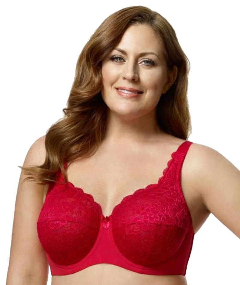 Elila Full Coverage Stretch Lace Underwired Bra - Red - Curvy Bras