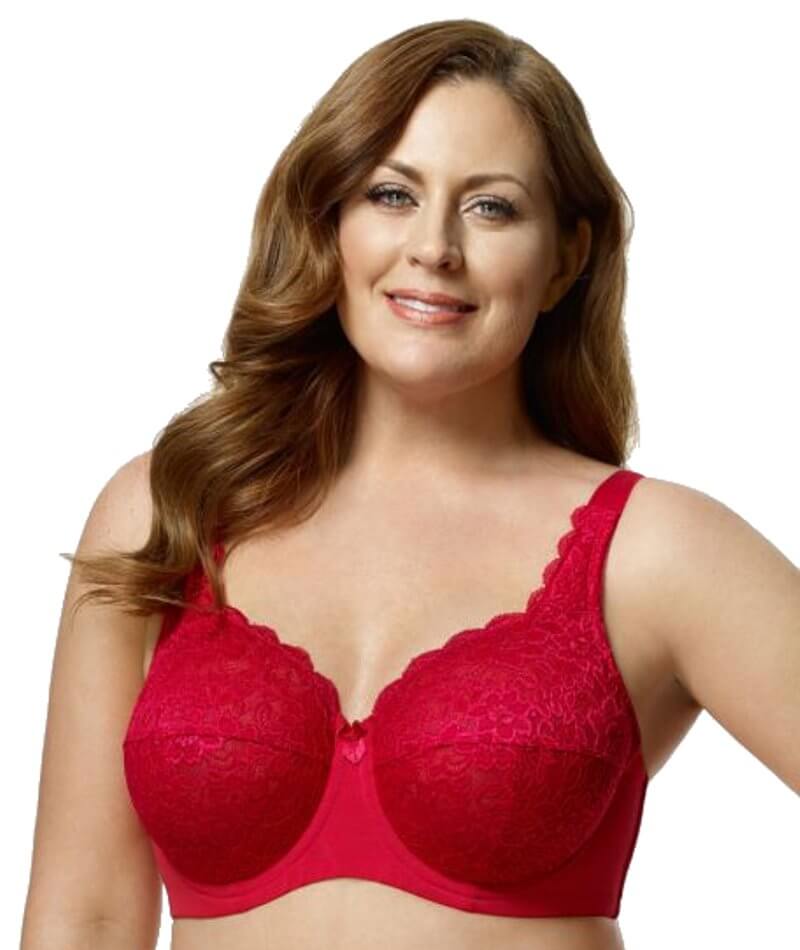  Womens Plus Size Full Coverage Underwire Unlined Minimizer  Lace Bra Lipstick Red 38F