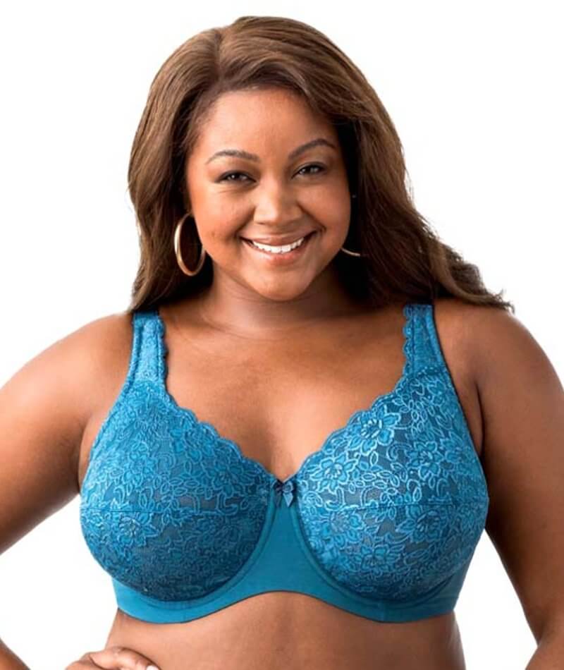 Elila Full Coverage Stretch Lace Underwired Bra - Teal Bras 34DD Teal 