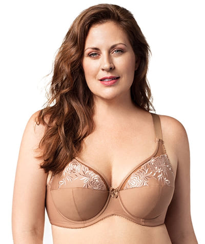 Elila Embroidered Microfiber Underwired Bra - Mocha - Curvy Bras