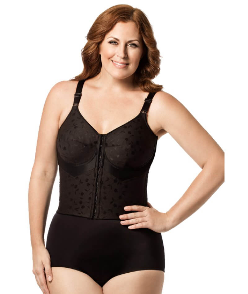 Elila Non-Underwired Front Opening Longline Bra - Black Bras