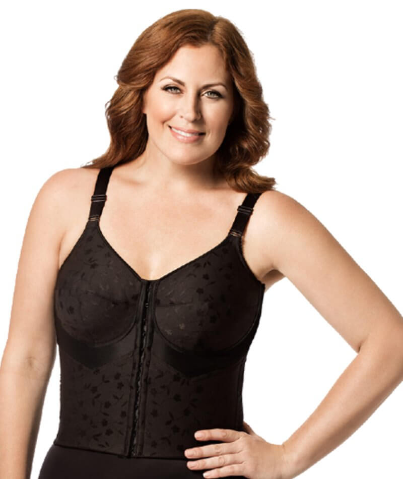 Elila Non-Underwired Front Opening Longline Bra - Black Bras 36C Black