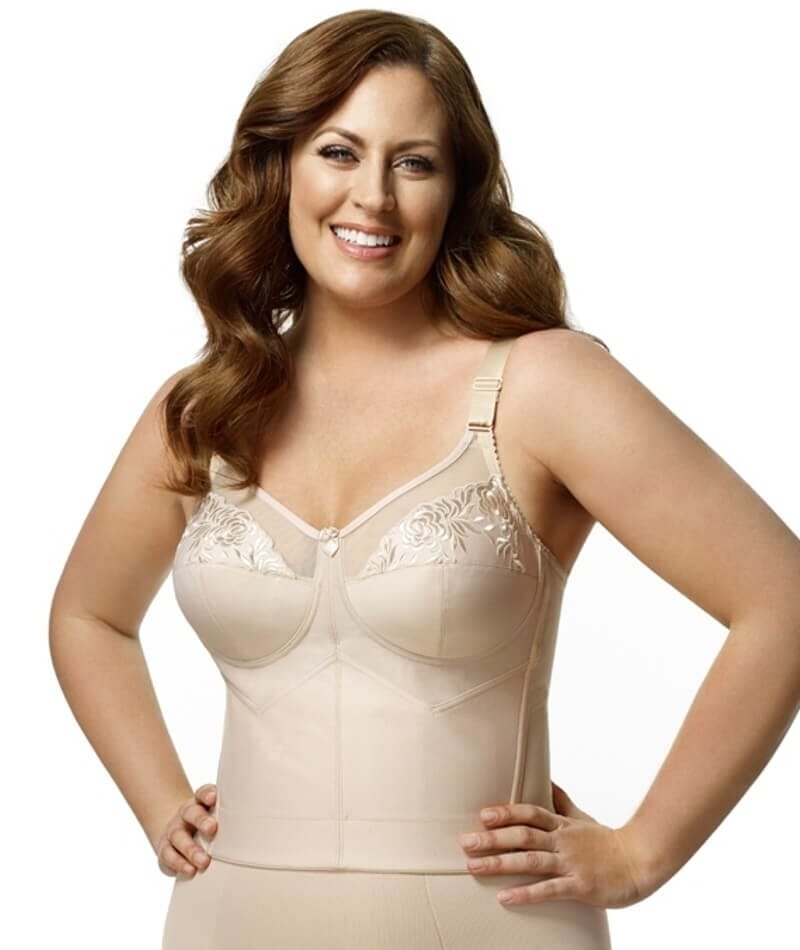 Elila Embroided Wire-free Microfiber Longline Soft Cup Bra - Nude Bras