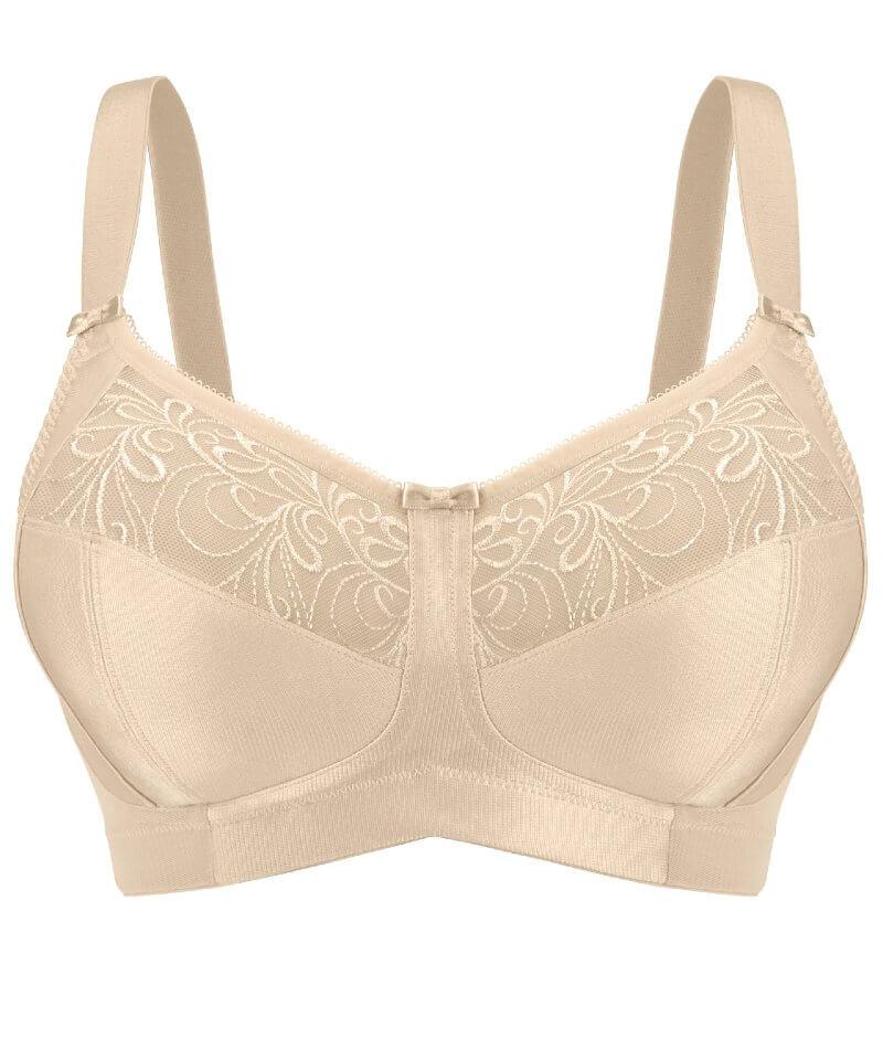 Exquisite Form Fully Soft Cup Bra With Embroidered Mesh - Nude - Curvy Bras
