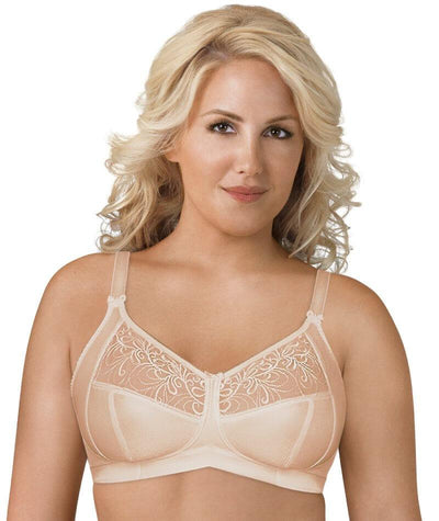 Exquisite Form Fully Soft Cup Bra With Embroidered Mesh - Nude