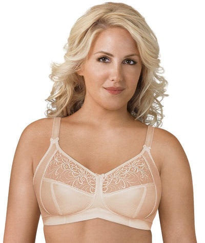Exquisite Form Fully Soft Cup Bra With Embroidered Mesh - Nude Bras 26DD Nude