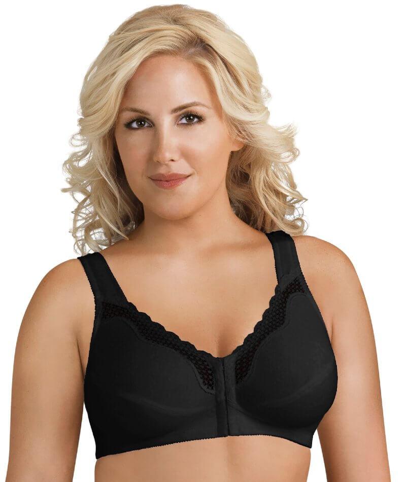 Exquisite Form Fully Front Close Wire-free Cotton Posture Bra With Lace -  Black