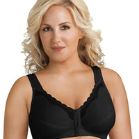 Exquisite Form Fully Front Close Wire-free Cotton Posture Bra With Lace - Black