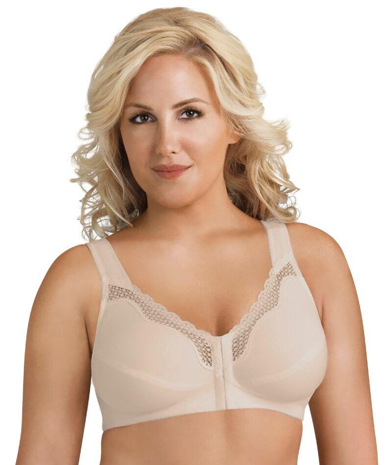 Exquisite Form Fully Front Close Wire-free Cotton Posture Bra With Lace -  Nude