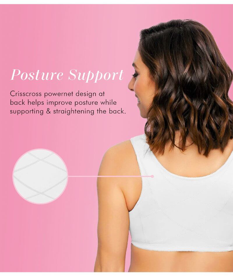Exquisite Form Fully Front Close Cotton Posture Bra With Lace - White Bras 
