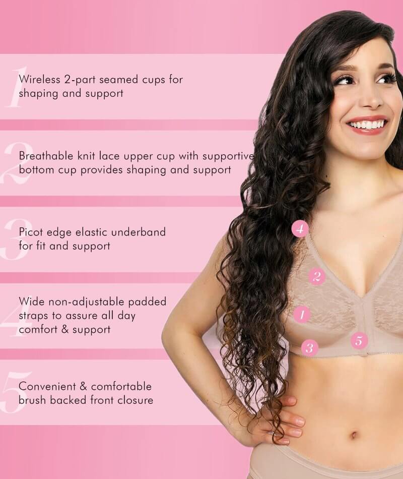 Exquisite Form Fully Front Close Wire-free Posture Bra With Lace - Beige Bras