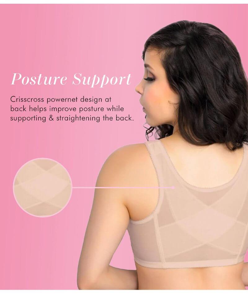 Exquisite Form Fully Front Close Wire-free Posture Bra With Lace - Bei -  Curvy Bras