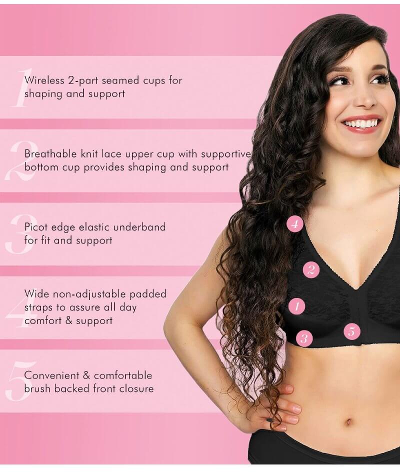 Exquisite Form Fully Front Close Wire-free Posture Bra With Lace - Black Bras